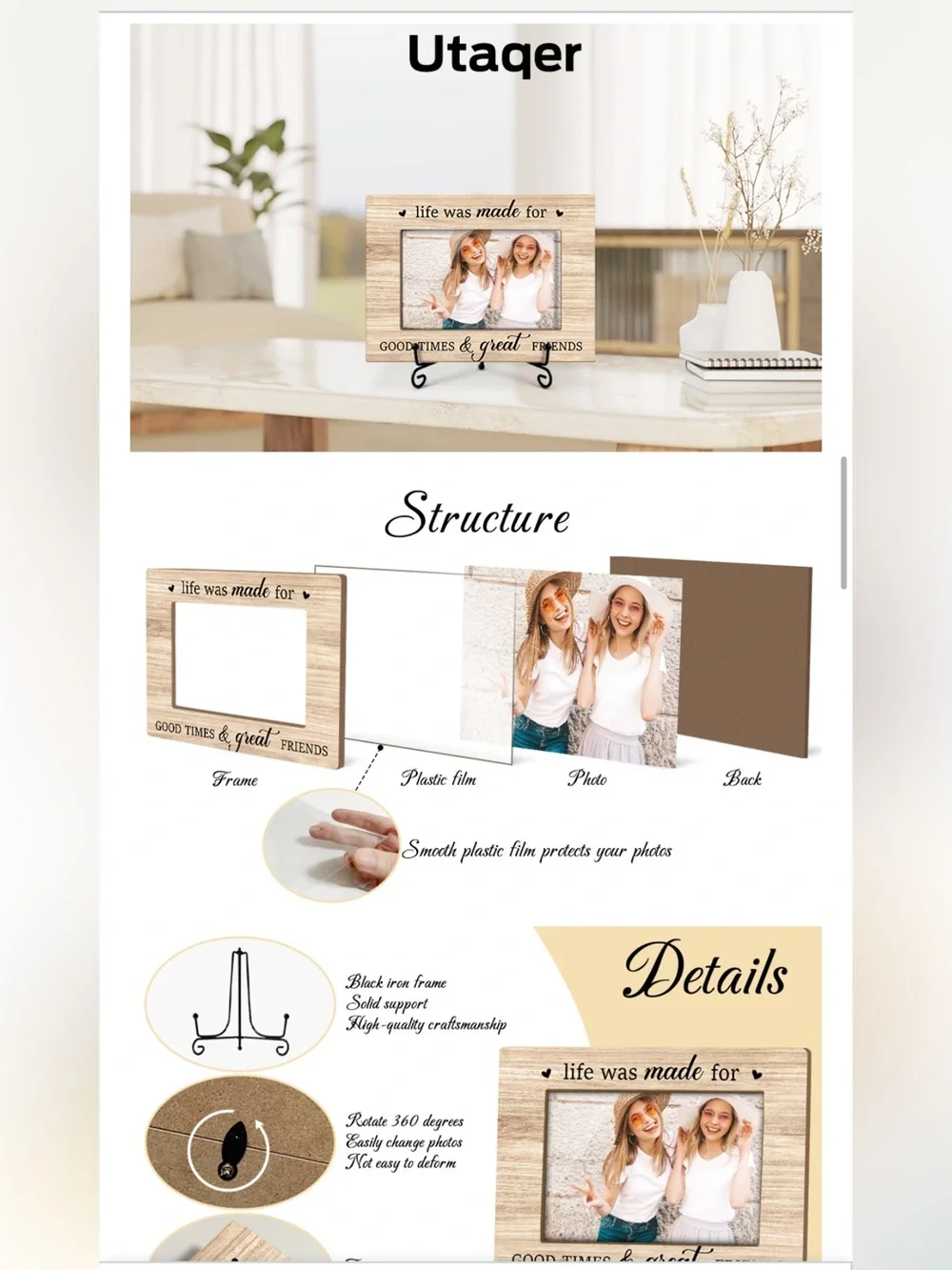 ‘Friends’ Wood Picture Frame with Metal Stand